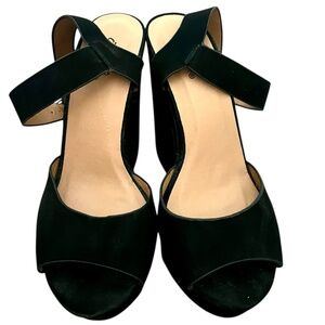 Qupid Black Suede  Women's Peep Toe Heels
